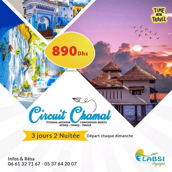 Elabsi voyages :  Voyage nord Tetouan Chafchouaen, Akchour... 3j2n